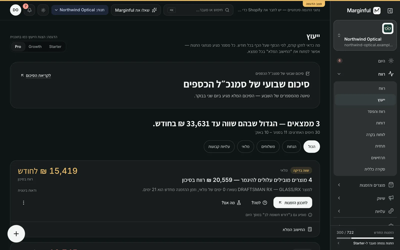 ייעוץ: ממצאים מדורגים לפי הסכום שעל הפרק בכל חודש.