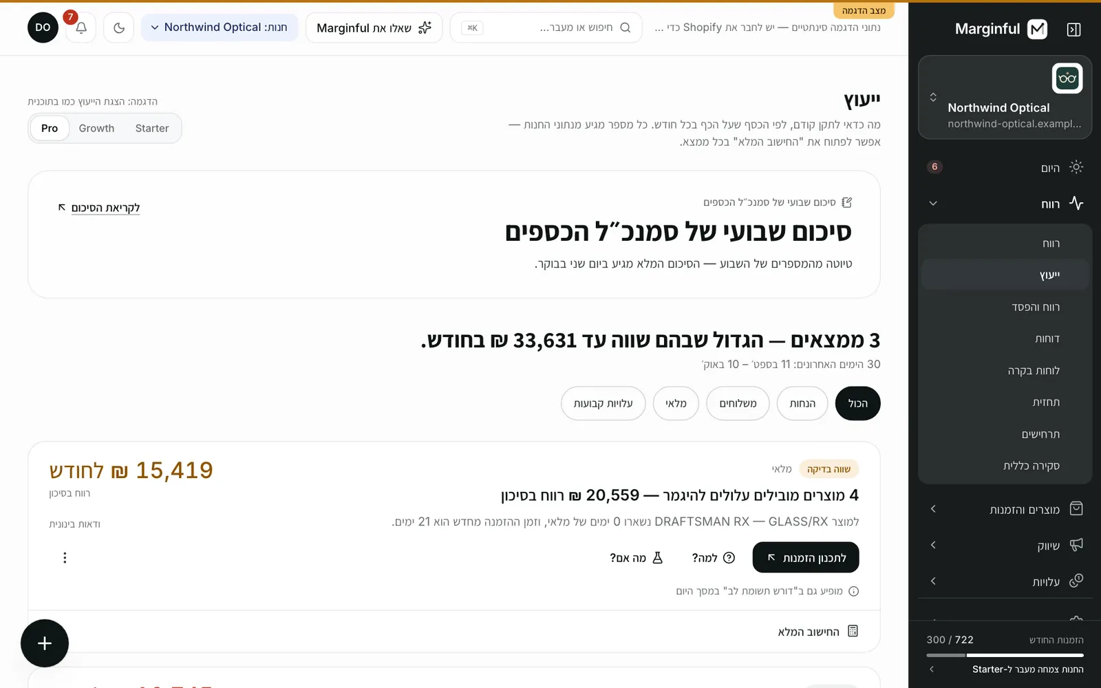 ייעוץ: ממצאים מדורגים לפי הסכום שעל הפרק בכל חודש.